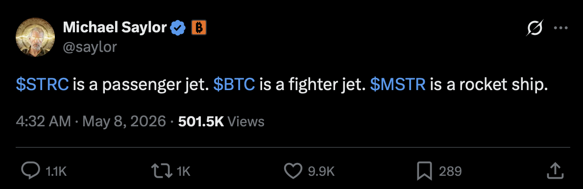 Michael Saylor tweet describing STRC as a passenger jet — Digital Credit framing