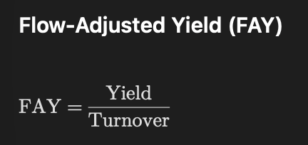 Flow-Adjusted Yield formula — Yield divided by Turnover
